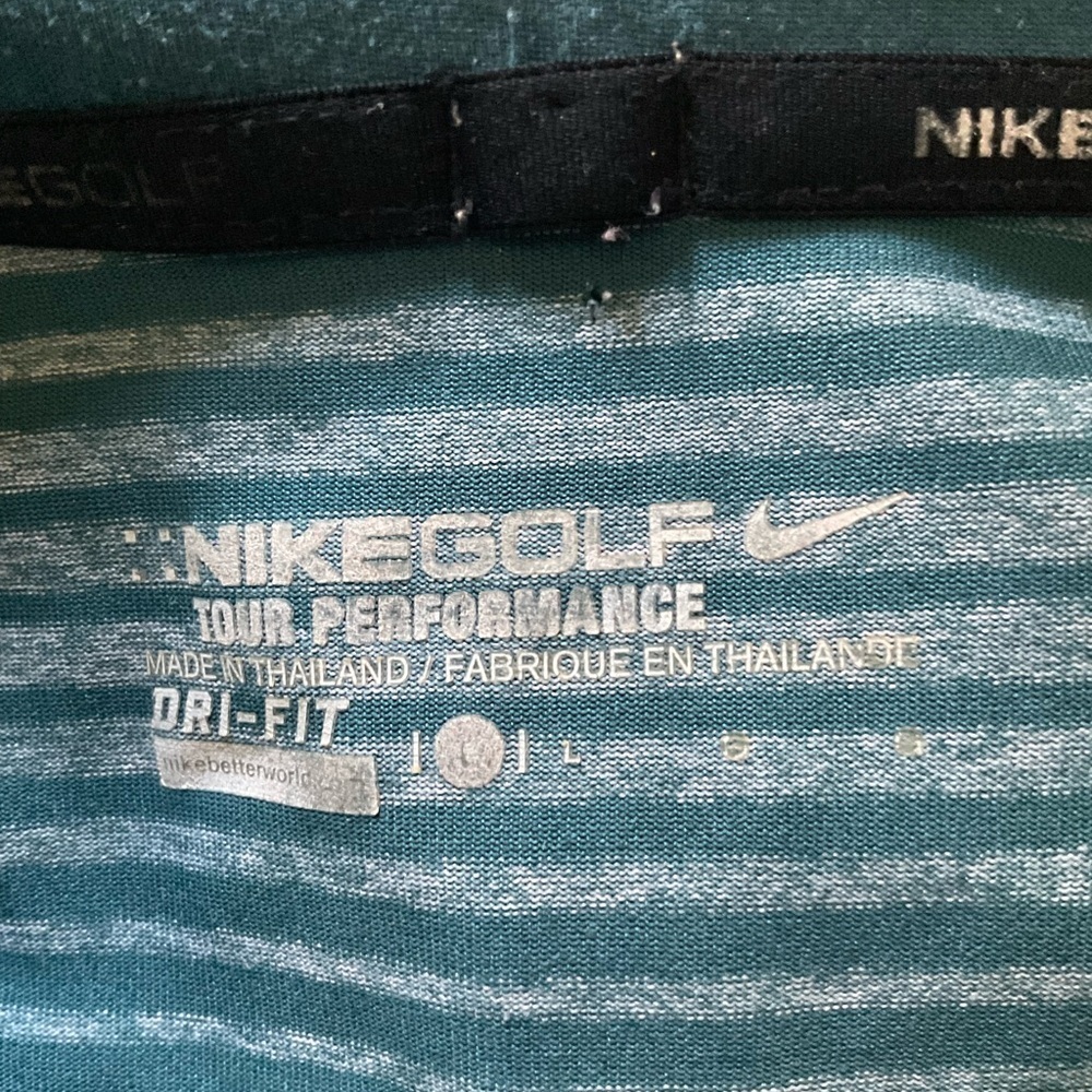 Mens used Nike Golf performance blue green striped polo shirt size L large - Picture 2 of 3